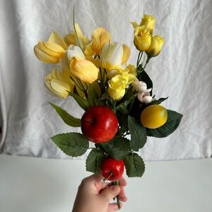 NWT Artificial Floral Bouquet with Red and Yellow Accents Apple Lemon Decor